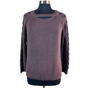 Altar'd State Chocolate Brown Gretchen Braided Cutout Sweater Size M Chunky Knit